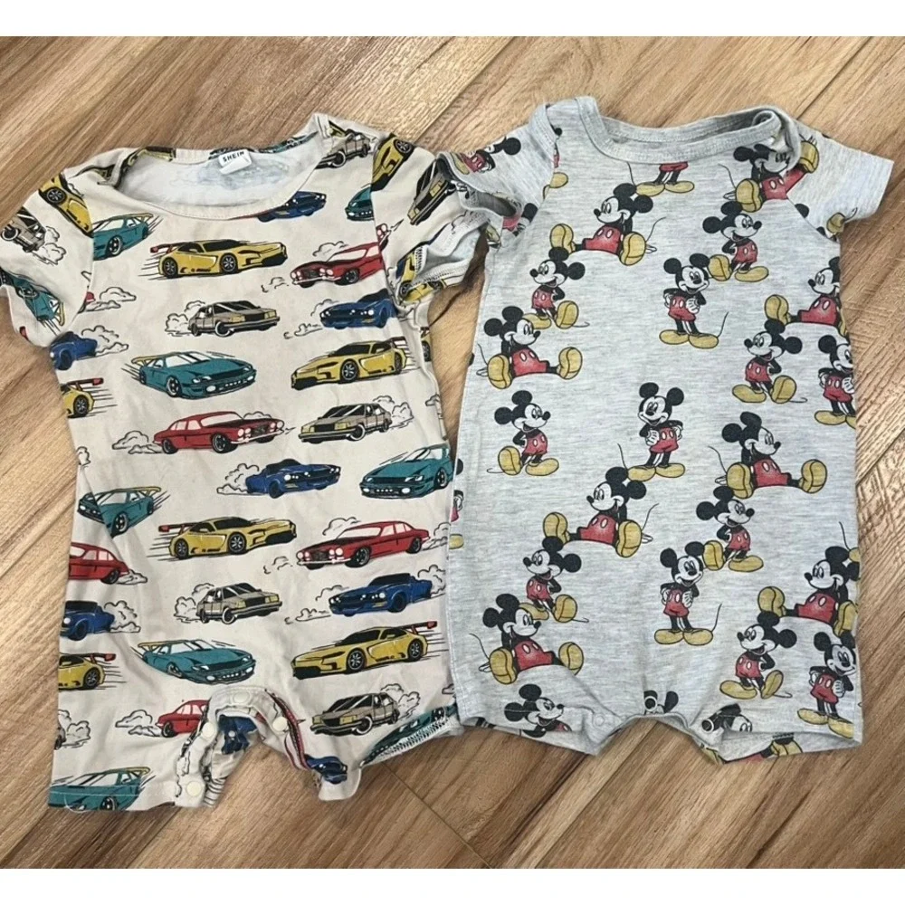 Mickey Mouse‎ Race Car Romper Bundle 12-18M Toddler Boys 2pc Set